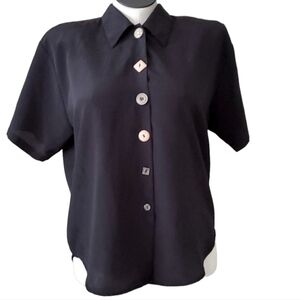 Womens Vintage 80s button down black Top 12